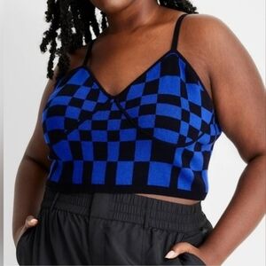 Blue and Black Checkered Women's Top